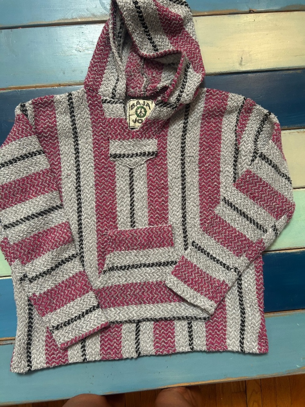 Baja Joe Earth Ragz Pink Gray Striped Baja Hoodie Drug Rug Boho Unisex Small